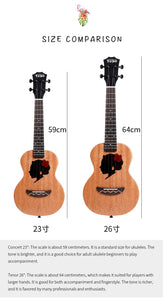 TODO Ukulele 23' Concert Fuso Flower Girl Acacia Wood Full Solid + EQ (EQUALIZER)