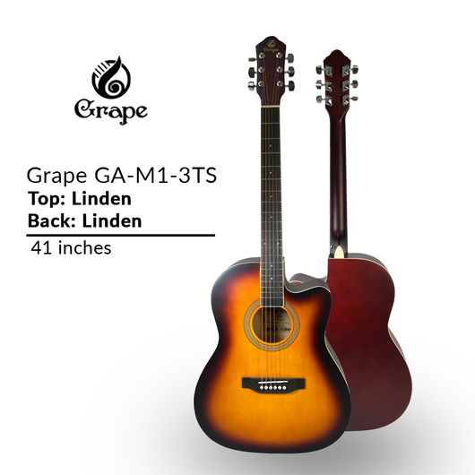 Grape GA-M1 39 Inch Cutaway Linden Wooden Beginner Acoustic Guitar SunBrown Truss Rod